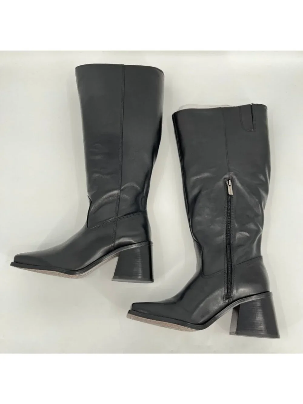 Vince Camuto Sangeti Knee High Boots Black Size 8W Leather Block Heel X-Wide